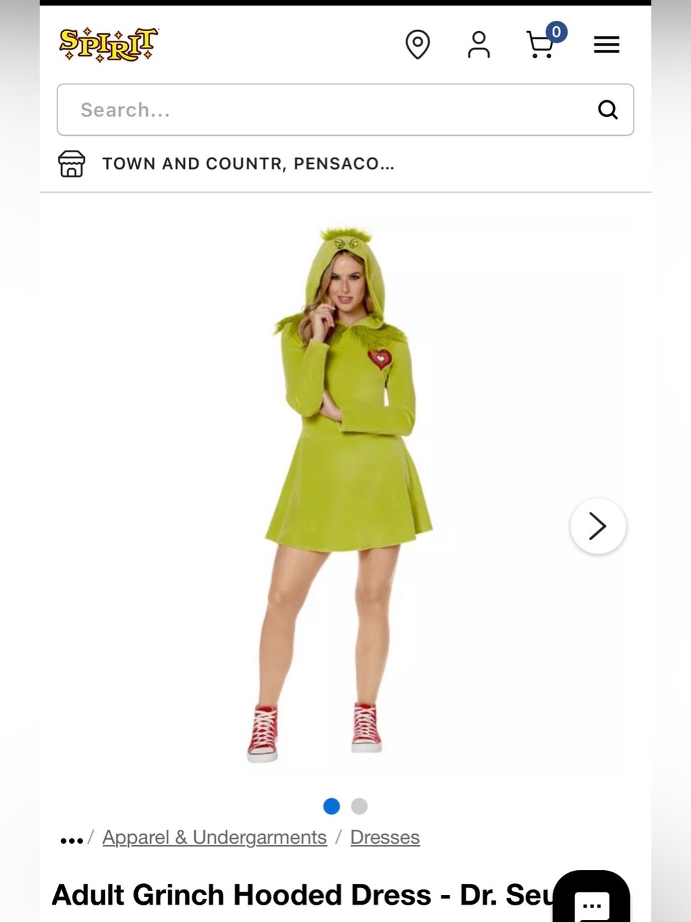 Dr. Seuss Adult Grinch Hooded Dress - Bright Lime Green with Red Heart